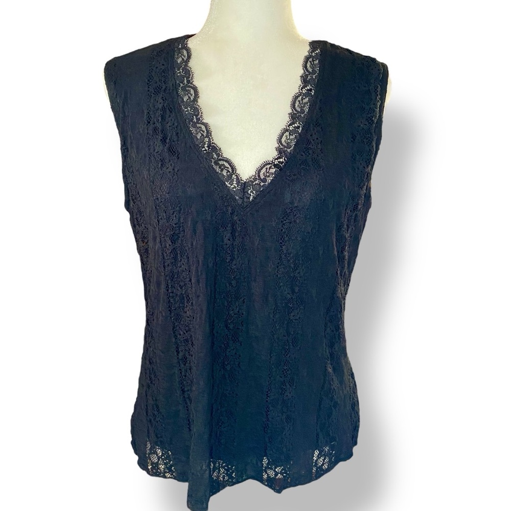 Covington Black Lace V Neck Sleeveless Top — Women’s Size L (14-16) - Picture 2 of 9